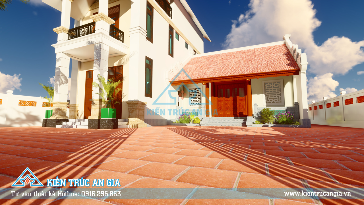 Thiết kế nhà ở kết hợp nhà thờ họ 3 tầng đẹp, khang trang, bề thế