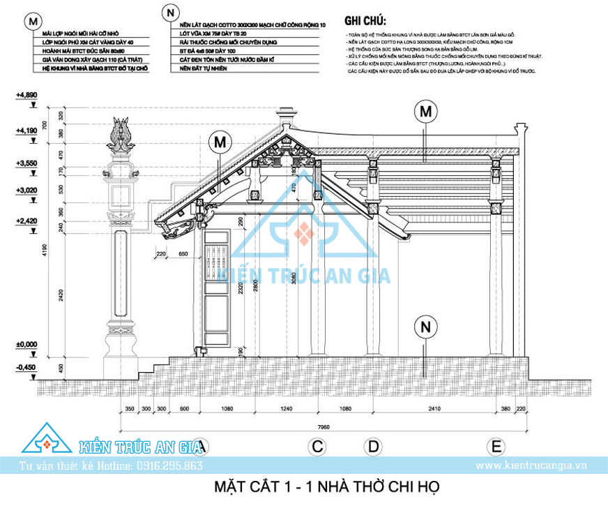 Nhà thờ Chi Họ chữ đinh bít đốc thiết kế theo kiểu xưa 3 gian