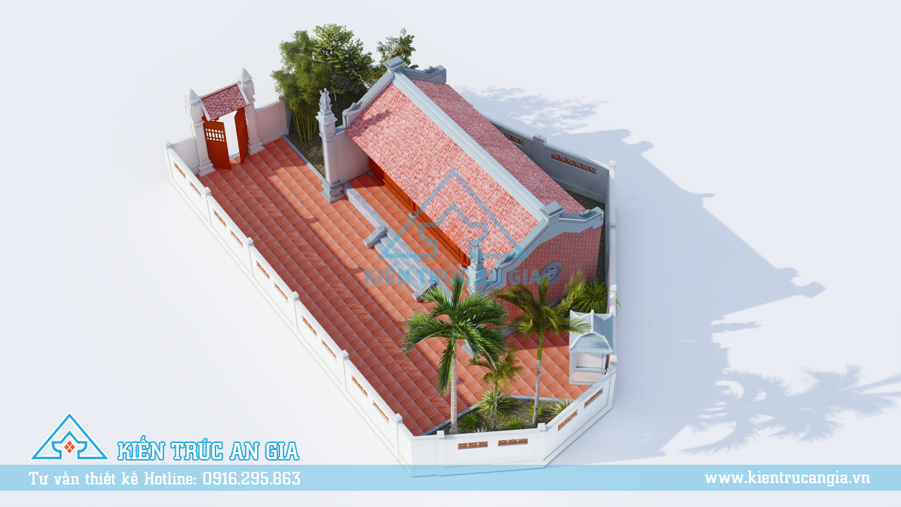 Toàn cảnh góc nhìn trên từ trên cao xuống của mẫu Nhà thờ Họ 3 gian bít đốc Thanh oai