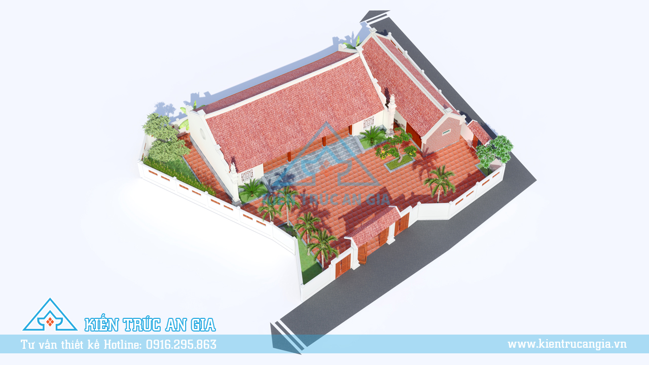 Công trình thiết kế nhà thờ họ 5 gian được thiết kế theo kiểu nối cổ truyền 3 gian giữa để thờ 2 gian cạnh