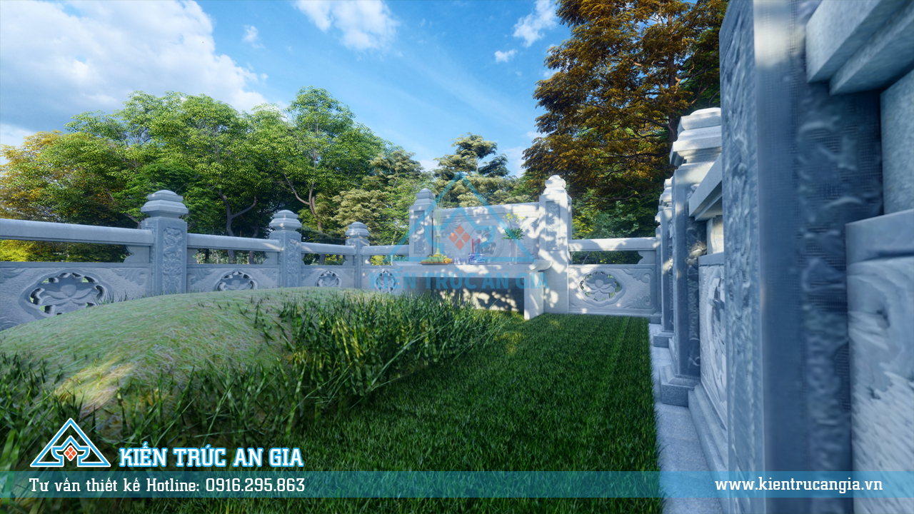 Thiết kế lăng mộ lan can đá 3,2x4,9m