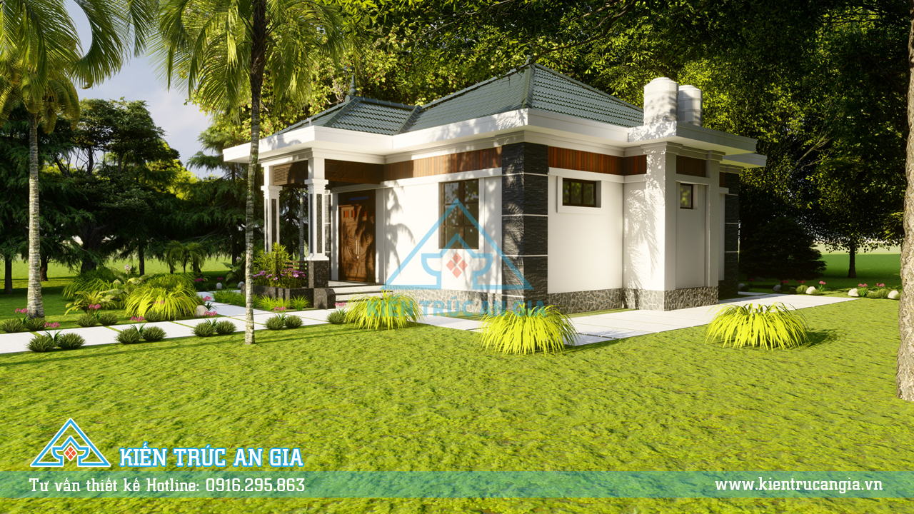 Thiết kế nhà 1 tầng  mái bằng ngói đẹp thoáng mát