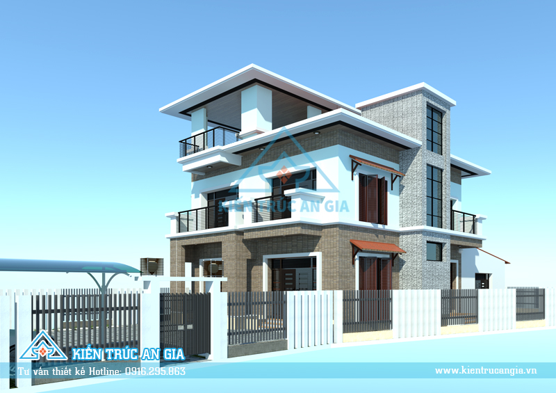 Mẫu nhà đẹp liền kề 2 tầng với kiến trúc hiện đại