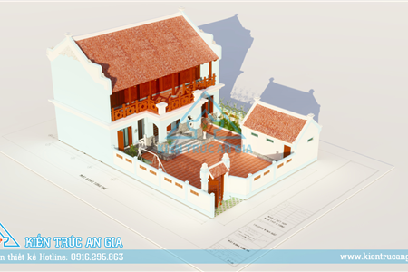 Thiết kế nhà ở kết hợp nhà thờ họ 2 tầng mái ngói đẹp bề thế
