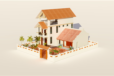 Thiết kế nhà ở kết hợp nhà thờ họ 3 tầng đẹp, khang trang, bề thế