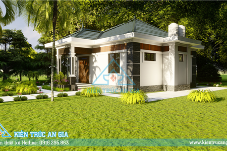 Thiết kế nhà 1 tầng  mái bằng ngói đẹp thoáng mát